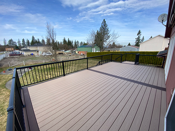 Large back deck with a two-tone color scheme.