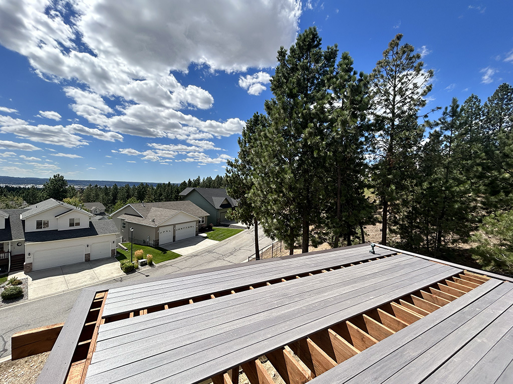 TimberTech deck being built on a hillside
